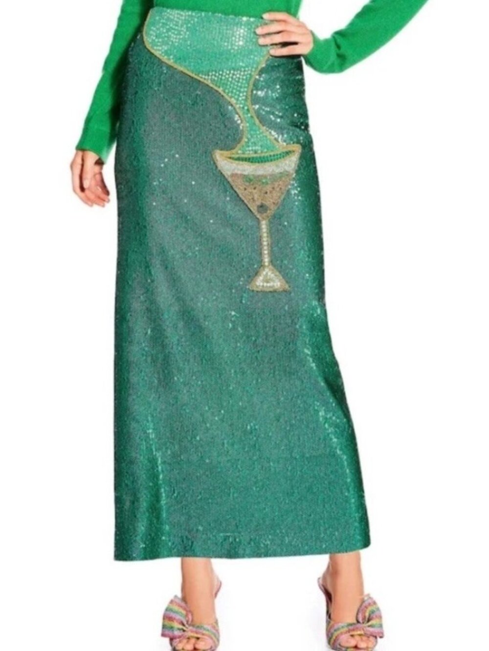 Antonio Melani The Nat Note Embellished Martini Sequin Pencil Midi Skirt 10 NWT